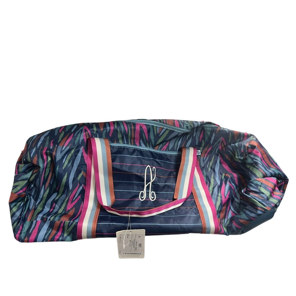 MARLEYLILLY NYLON NAVY SAFARI DUFFLE TRAVEL GYM BAG LETTER A NWT